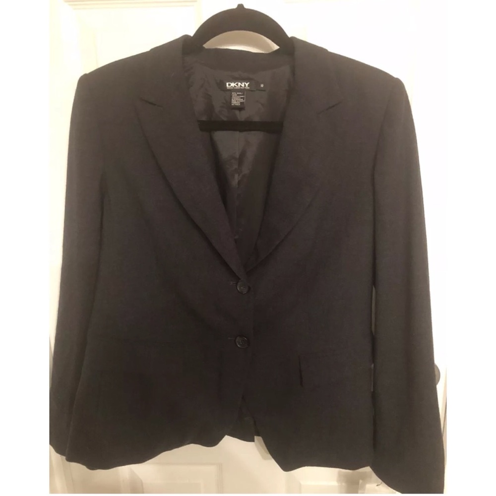 Wool career blazer jacket charcoal gray iron DKNY